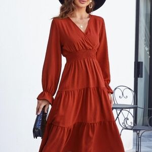 New with tags! Womens Large copper long sleeve Smock Waist Dress